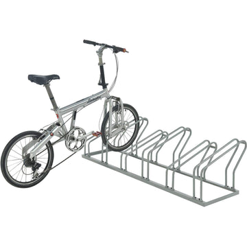 Global Industrial low-profile bike rack with durable epoxy coating resists weather and wear
