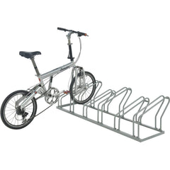 Global Industrial low-profile bike rack with durable epoxy coating resists weather and wear