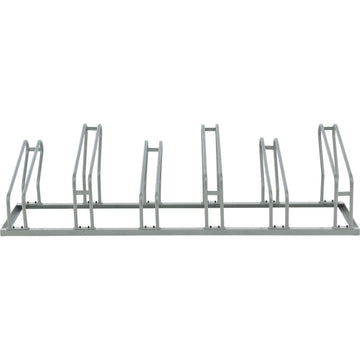 Global Industrial low-profile bike rack side view illustrating compact footprint for tight spaces
