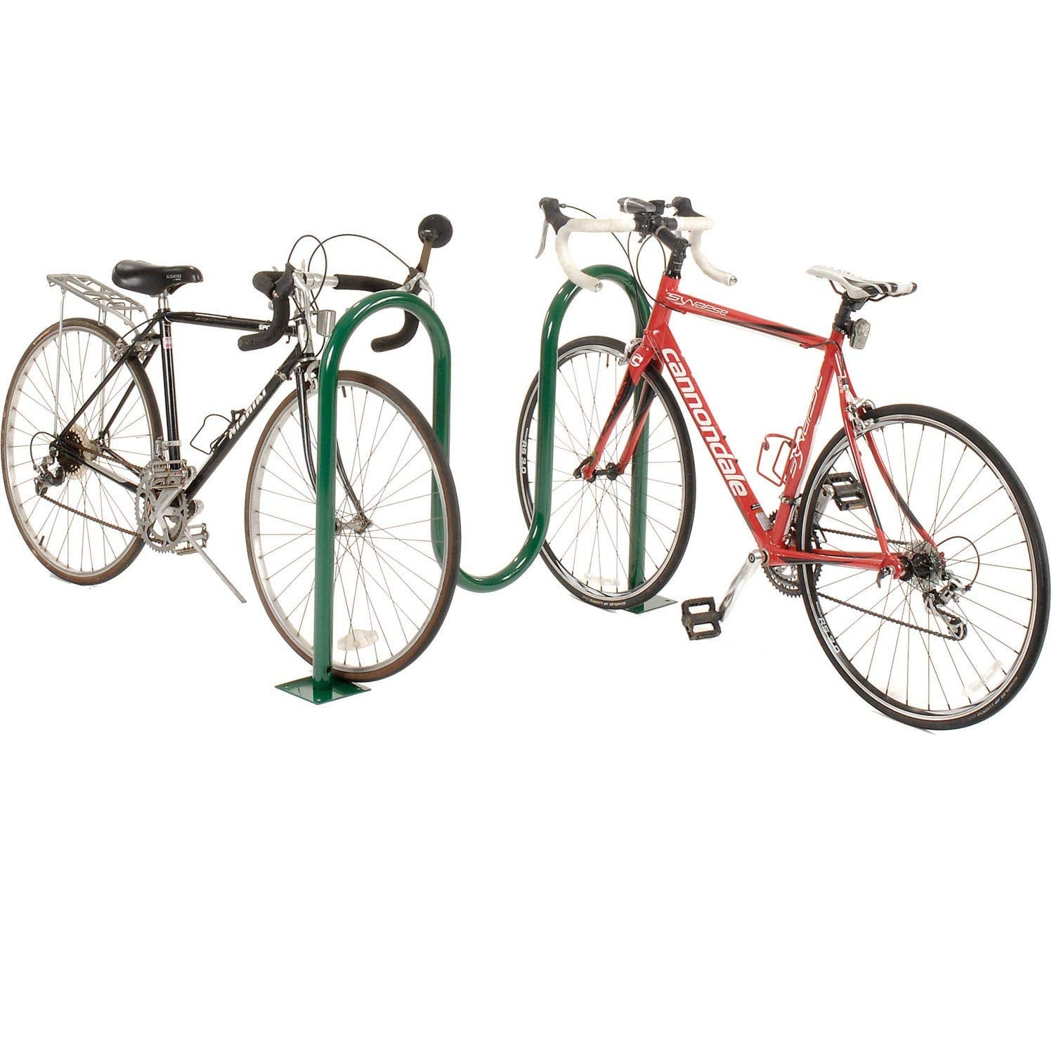 Global Industrial Wave Bike Rack with flange mount for secure installation.