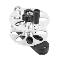 GLOGLOW compact speargun reel with foldable handle for easy transport and quick setup.
