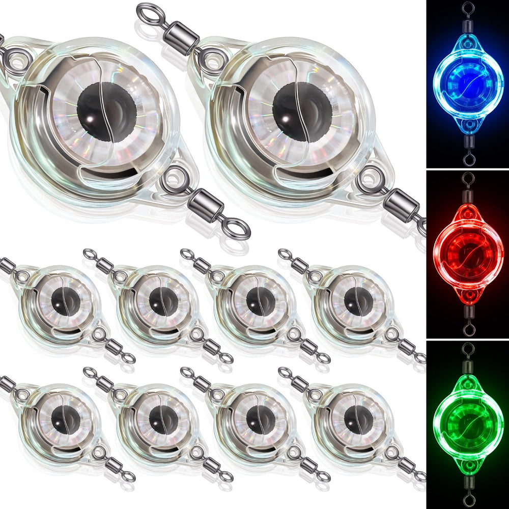 Glooglitter 10-pack LED underwater fishing lights with fish-eye design