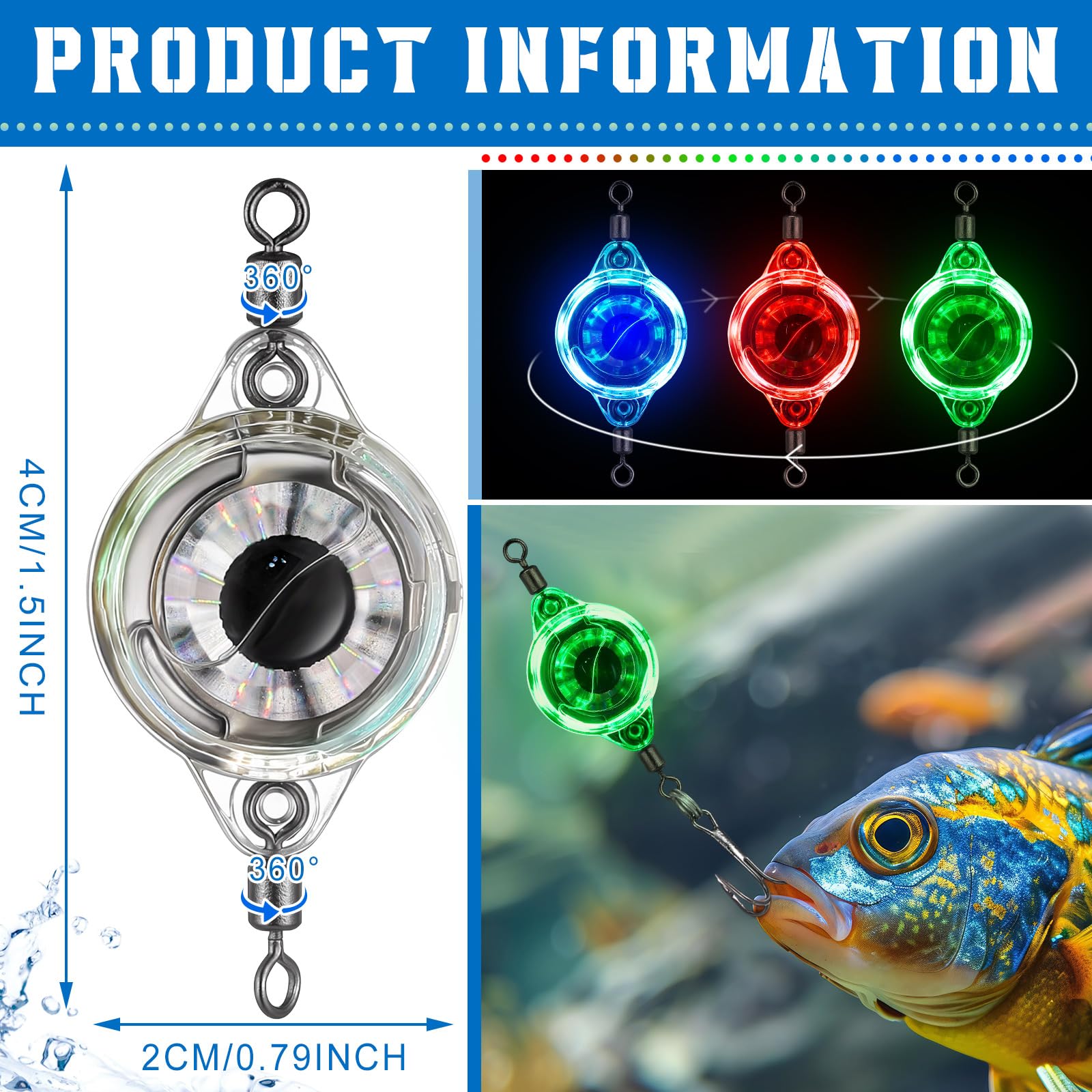 Close-up of ABS plastic waterproof LED lure with double ring buckle