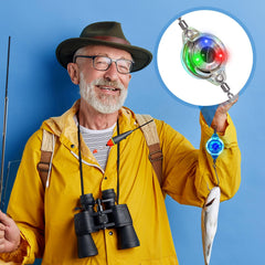Underwater fishing lights glowing at depth with red, green, and white LEDs