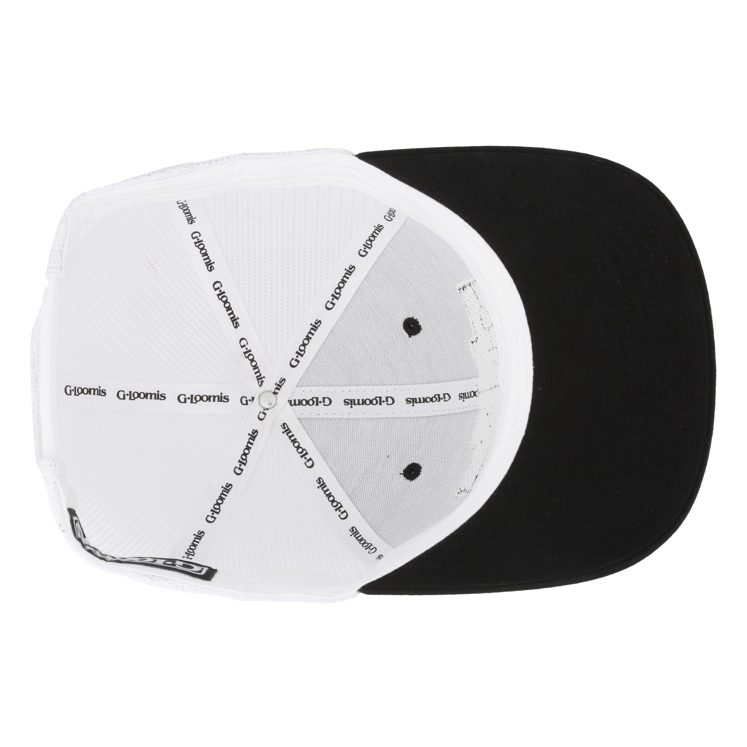 Side angle of the G. Loomis cap focusing on construction and edge finish.