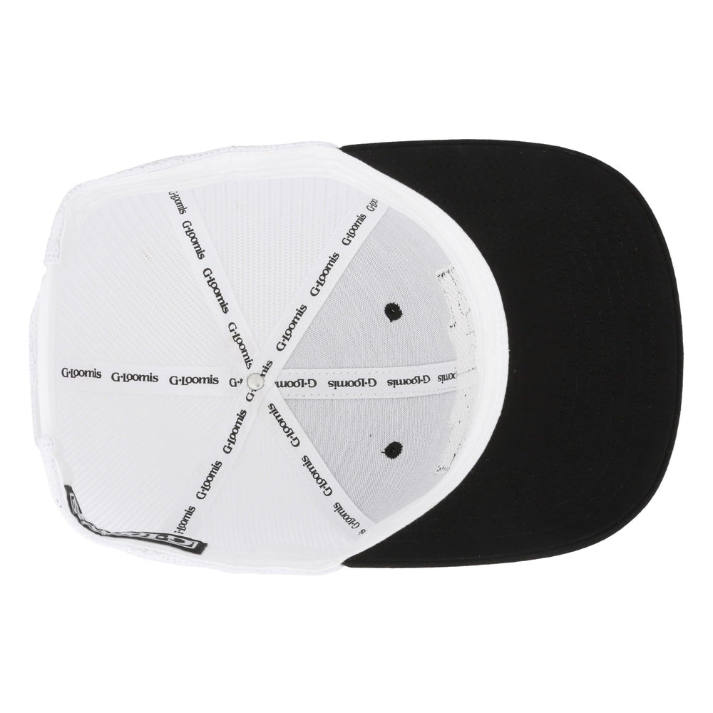 Side angle of the G. Loomis cap focusing on construction and edge finish.