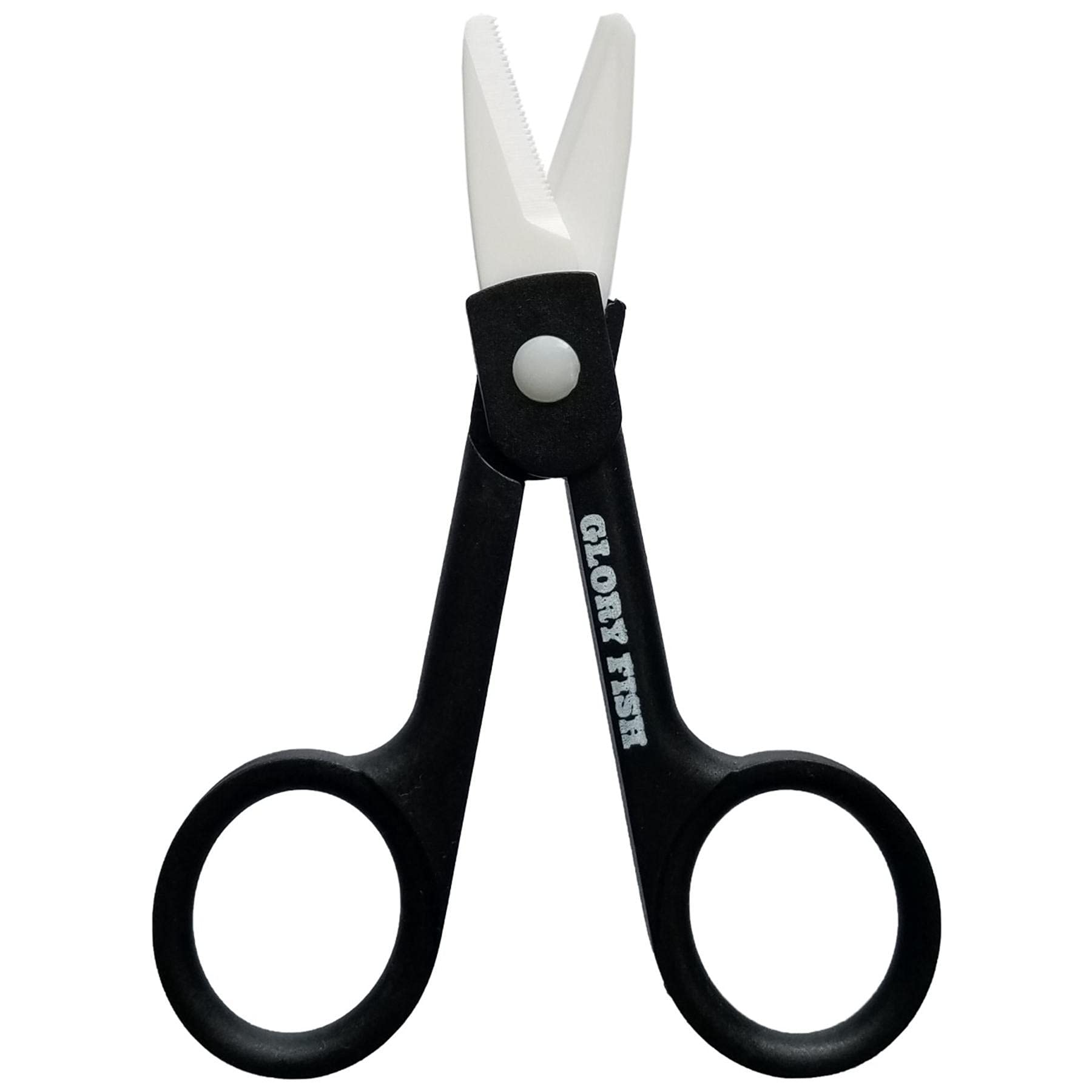 Close-up of the ceramic blade on Glory Fish HA-004 scissors