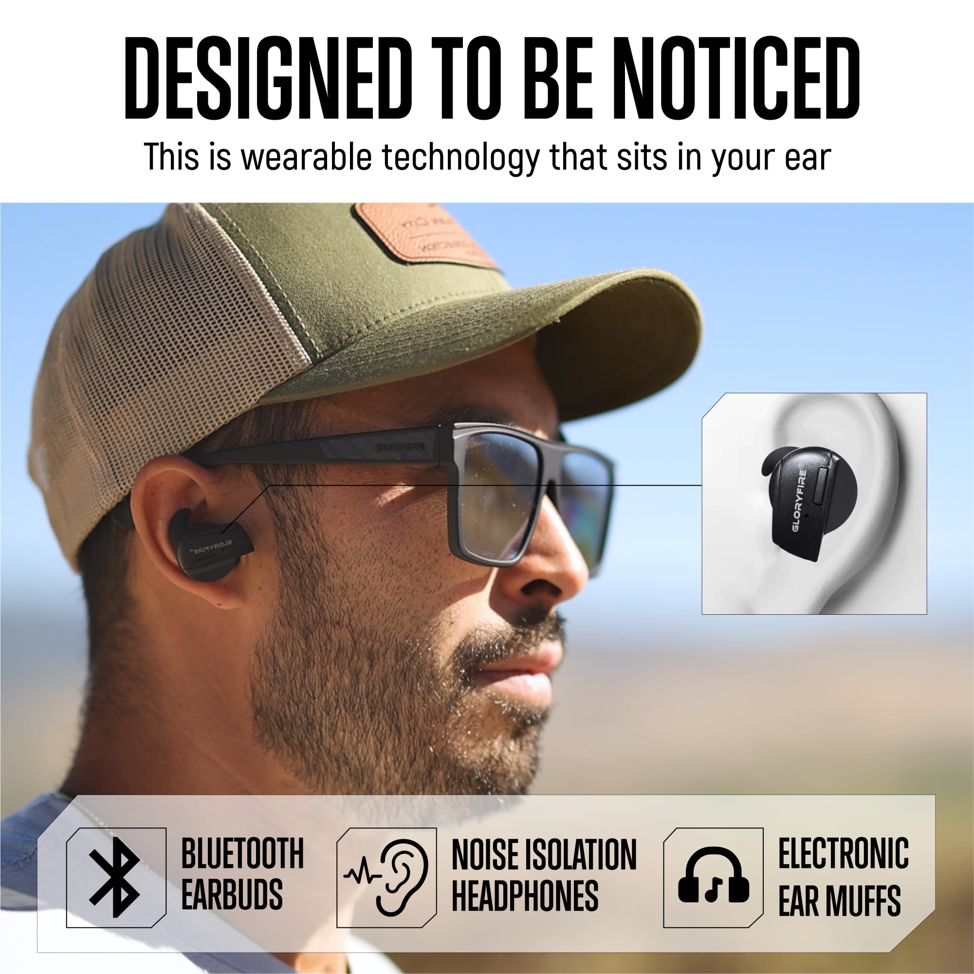 GLORYFIRE ear plugs shown in use on outdoor range.
