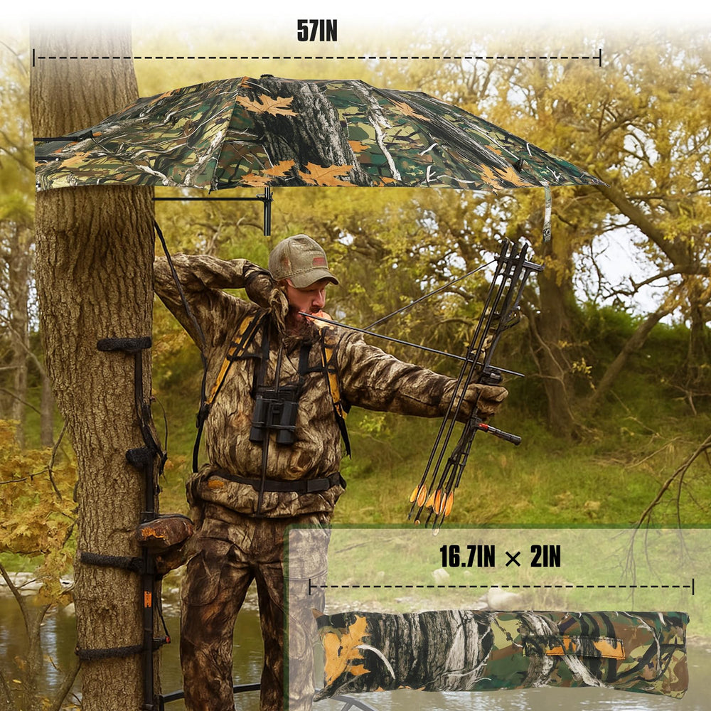 Glosaie Upgrated camouflage tree stand umbrella blends with woods for discreet concealment.