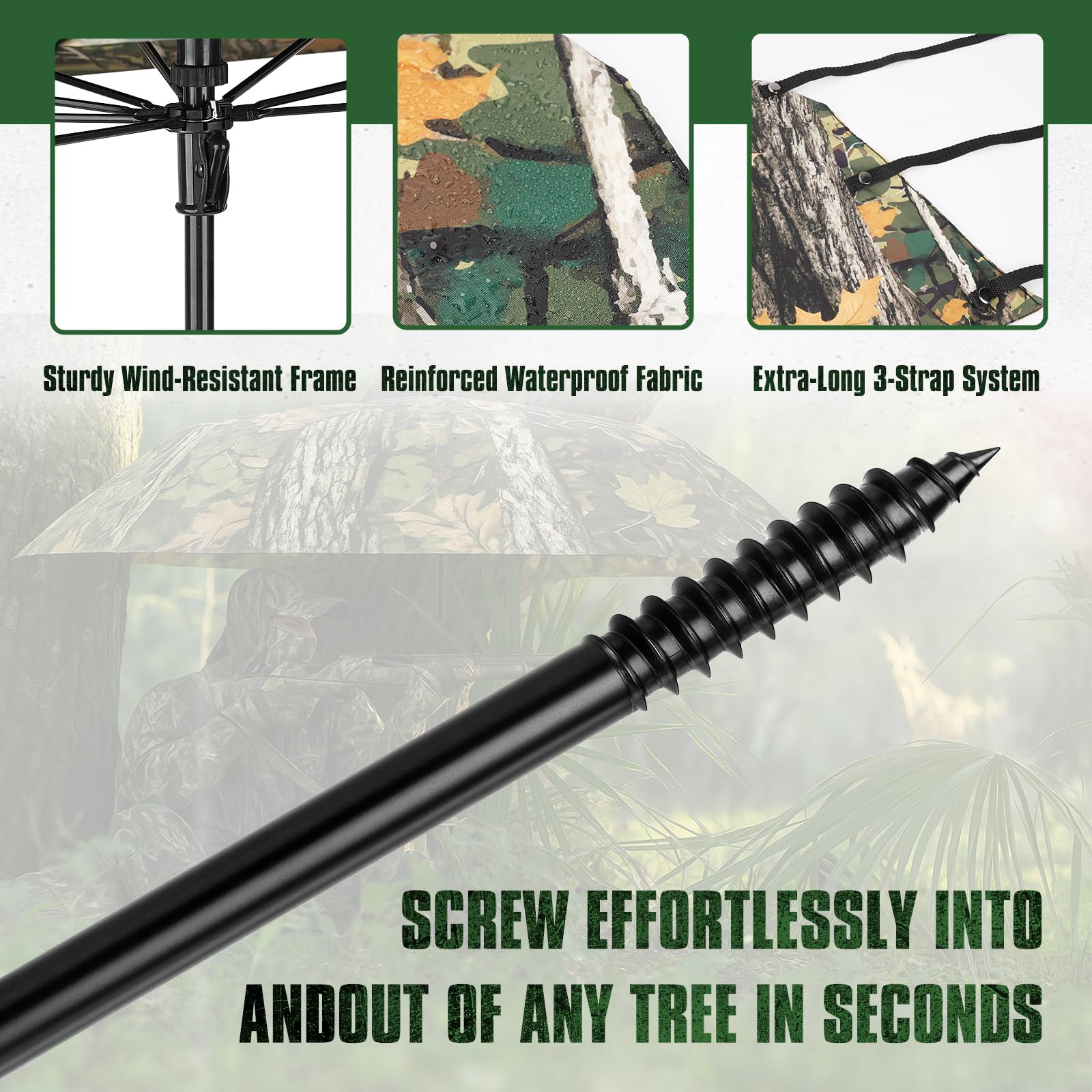 Glosaie Upgrated tree stand umbrella offers 3-step quick setup for fast deployment.