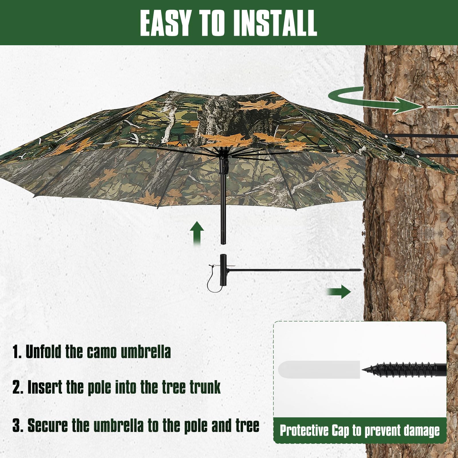 Glosaie Upgrated umbrella mounts securely to tree trunks for stable support.