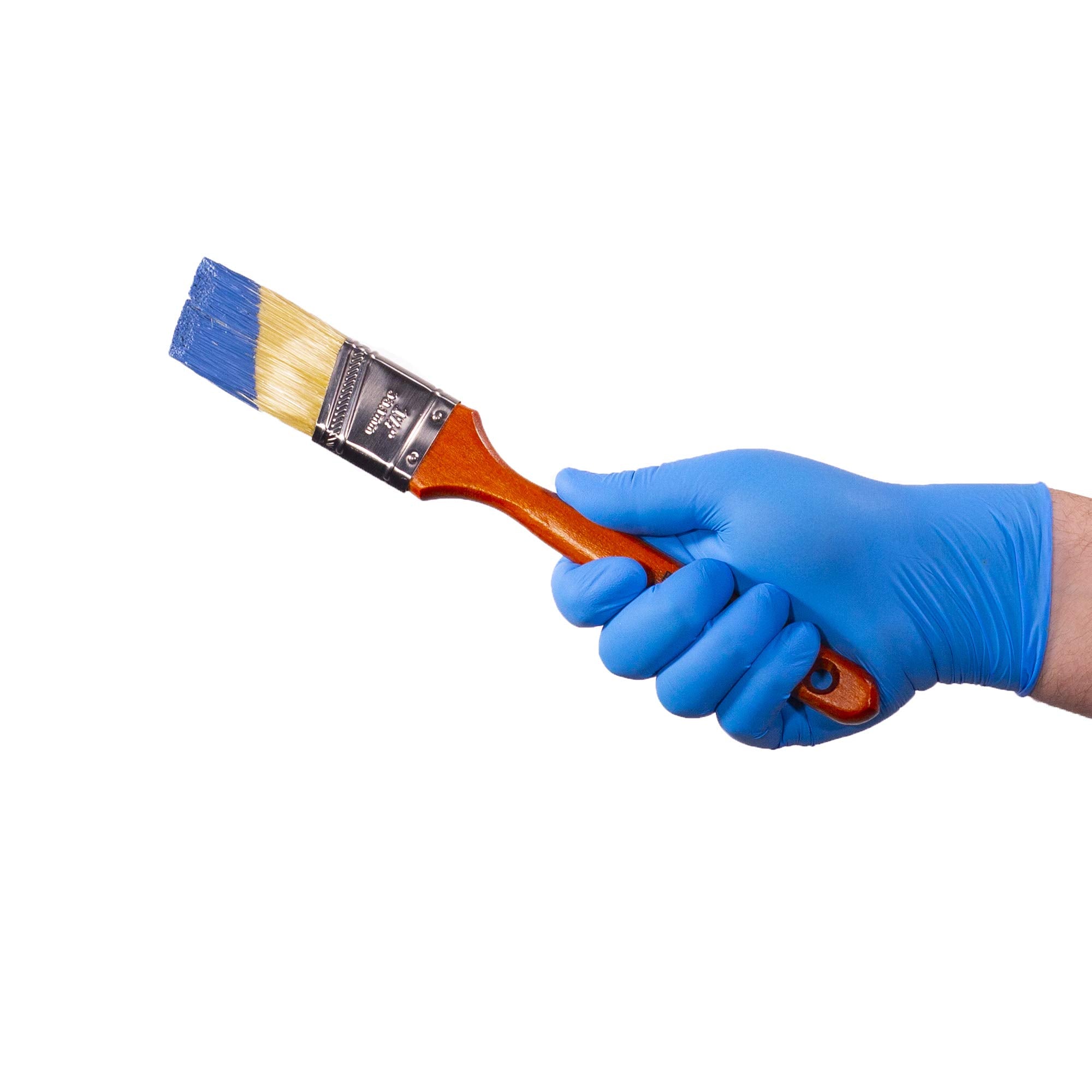Gloveworks uni-size blue nitrile gloves fit most hands comfortably.