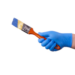 Gloveworks uni-size blue nitrile gloves fit most hands comfortably.
