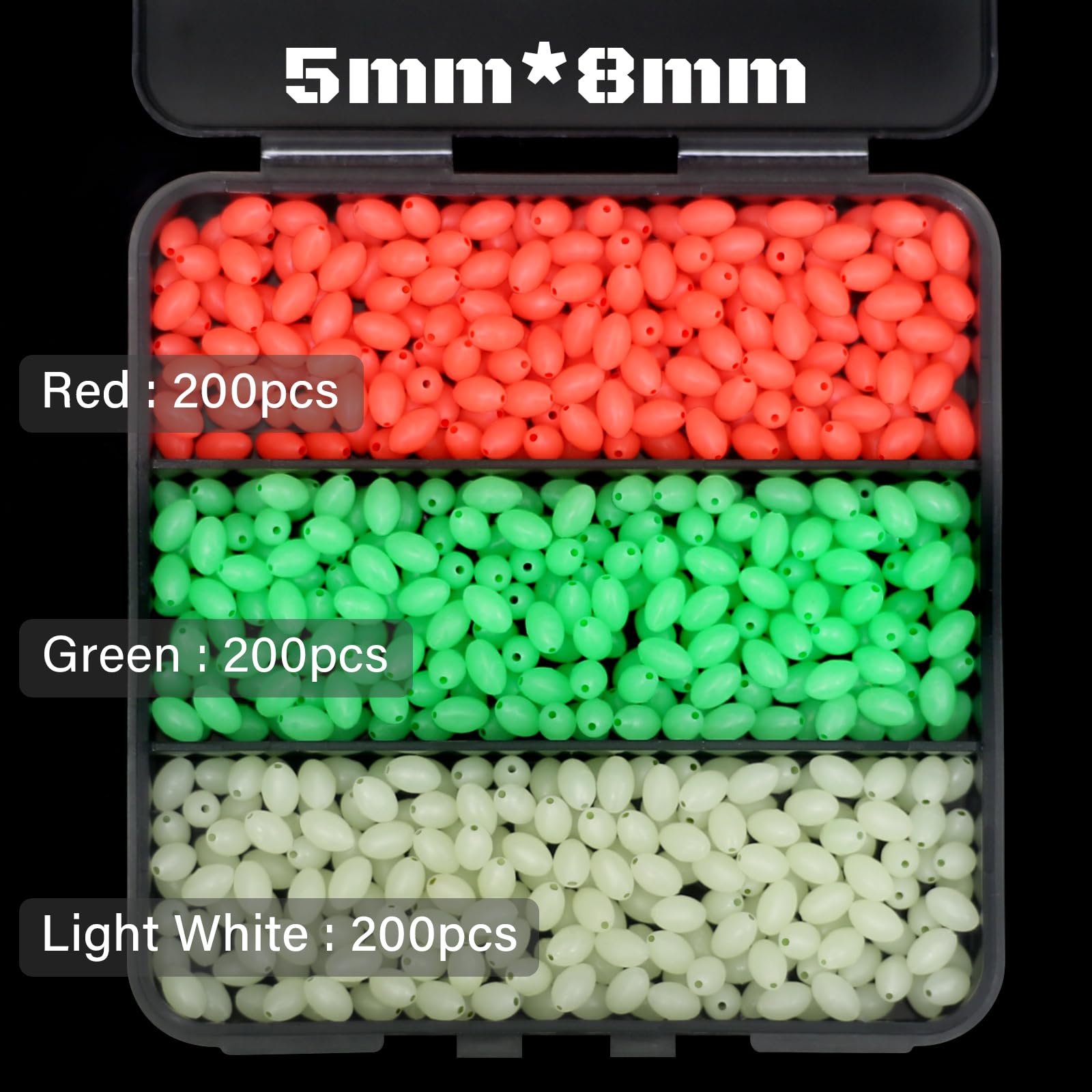 Glow beads glowing after charging under light