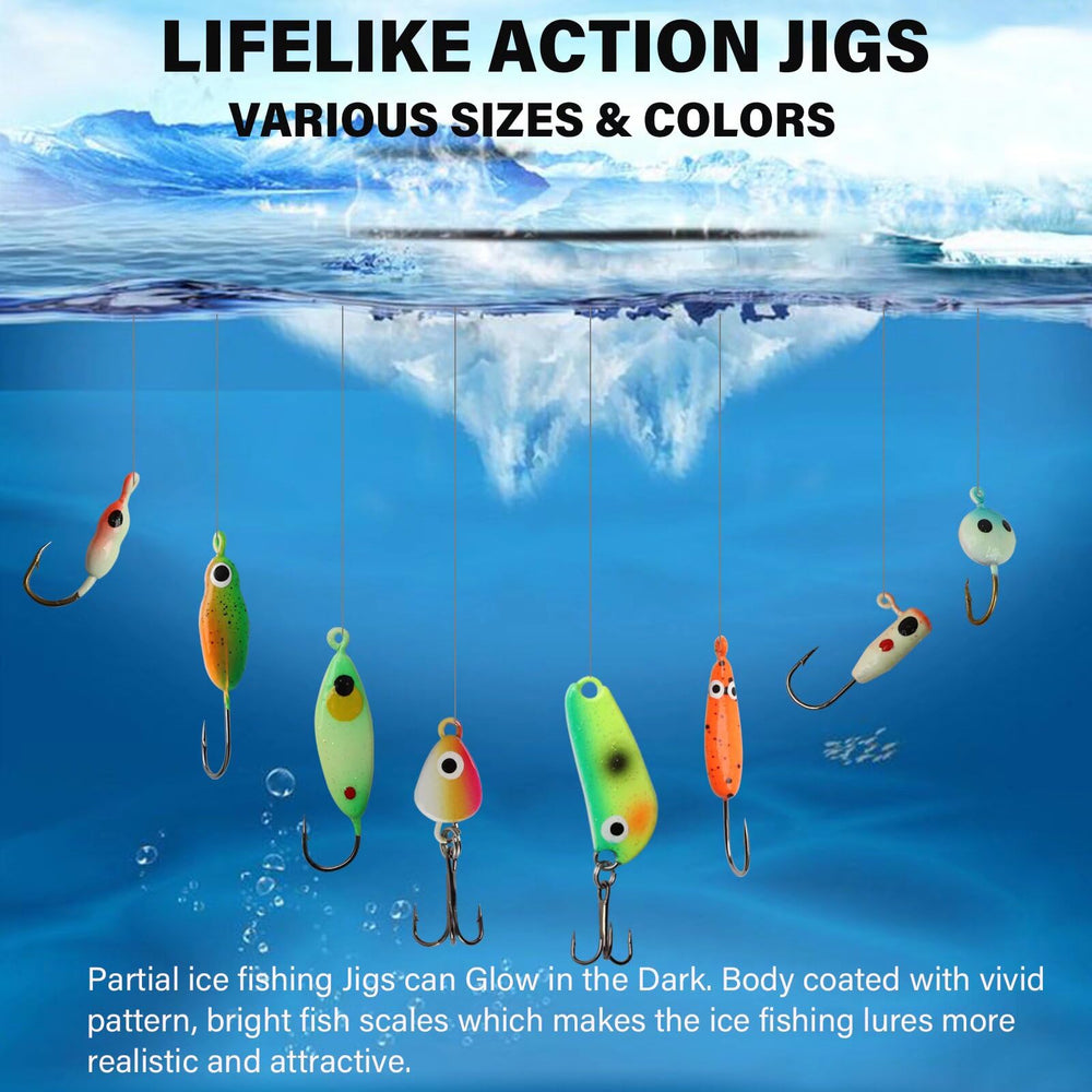 Glow-in-the-dark ice fishing jigs
