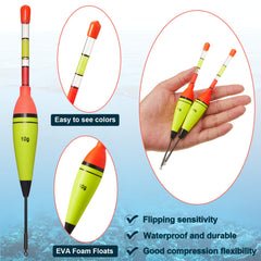 Night fishing setup with glow-tube floats