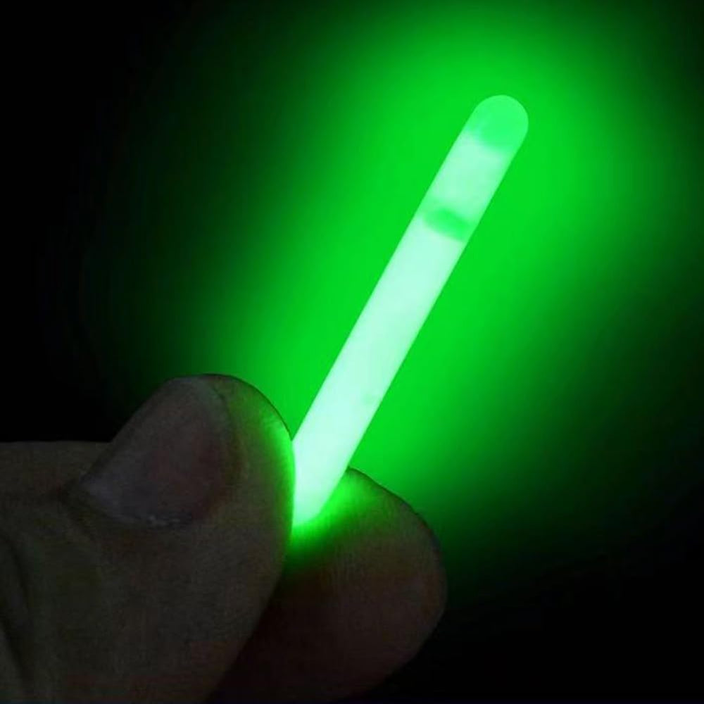 Glow sticks attached to floats, corks and terminal tackle