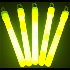 Glow With Us yellow glow sticks in foil bag ready for long-lasting brightness.