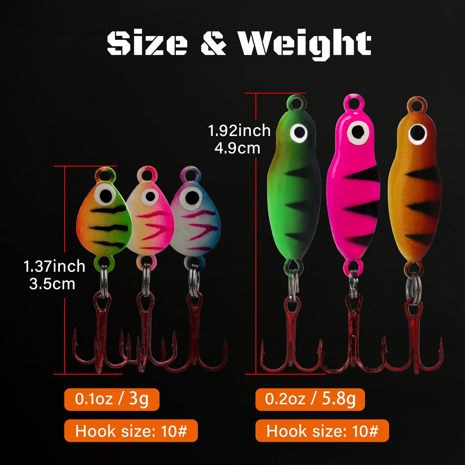 Close-up of luminous ice fishing jig glowing in darkness