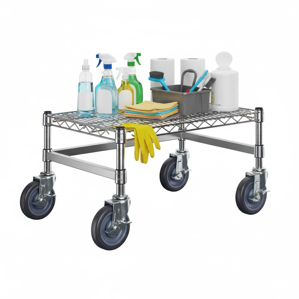 Glownary dunnage rack overall view highlighting sturdy chrome-plated steel for durable storage.