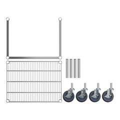Glownary dunnage rack side view with locking casters enables easy mobility.