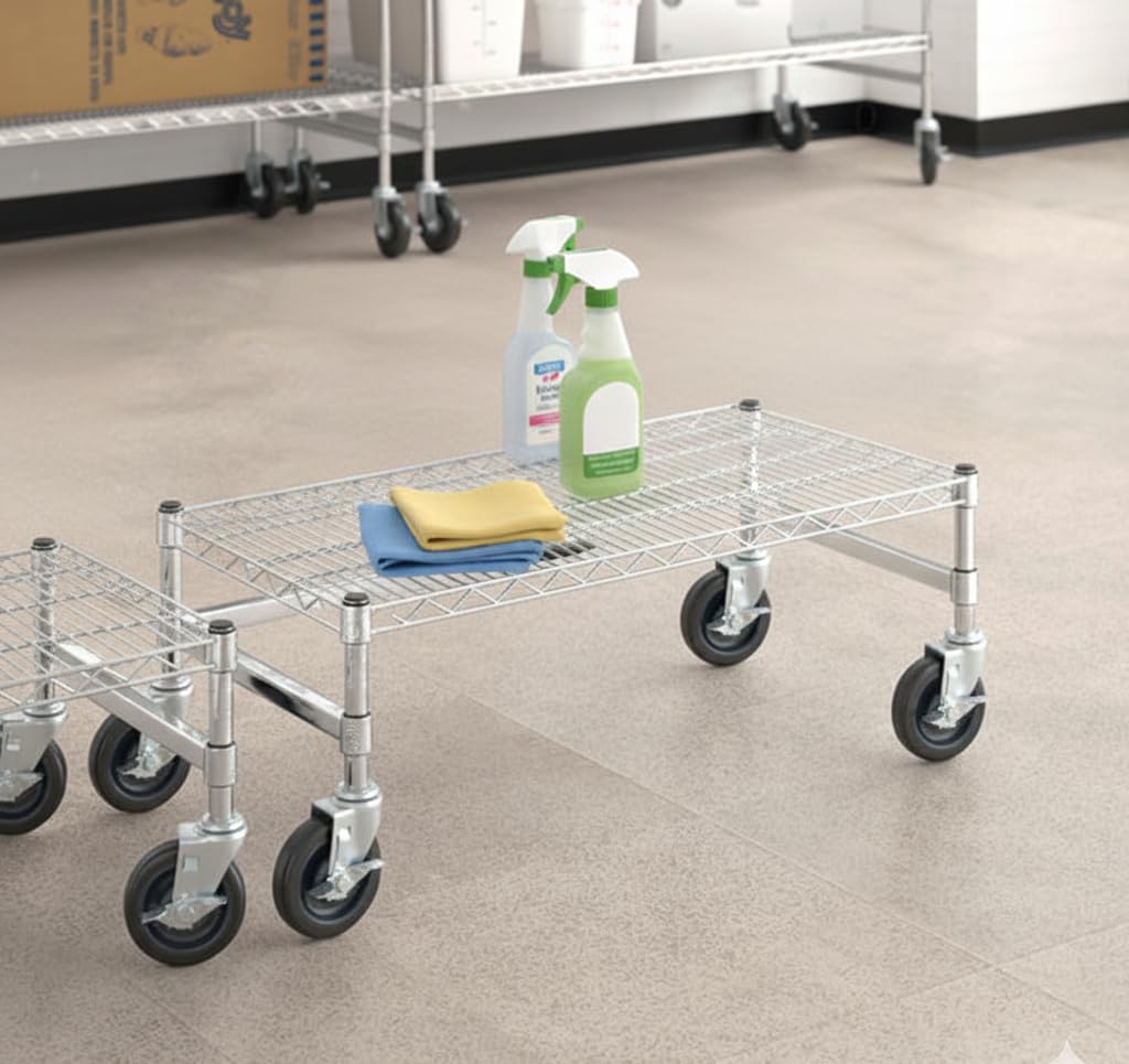 Glownary dunnage rack in stockroom demonstrates high capacity and organized workflows.