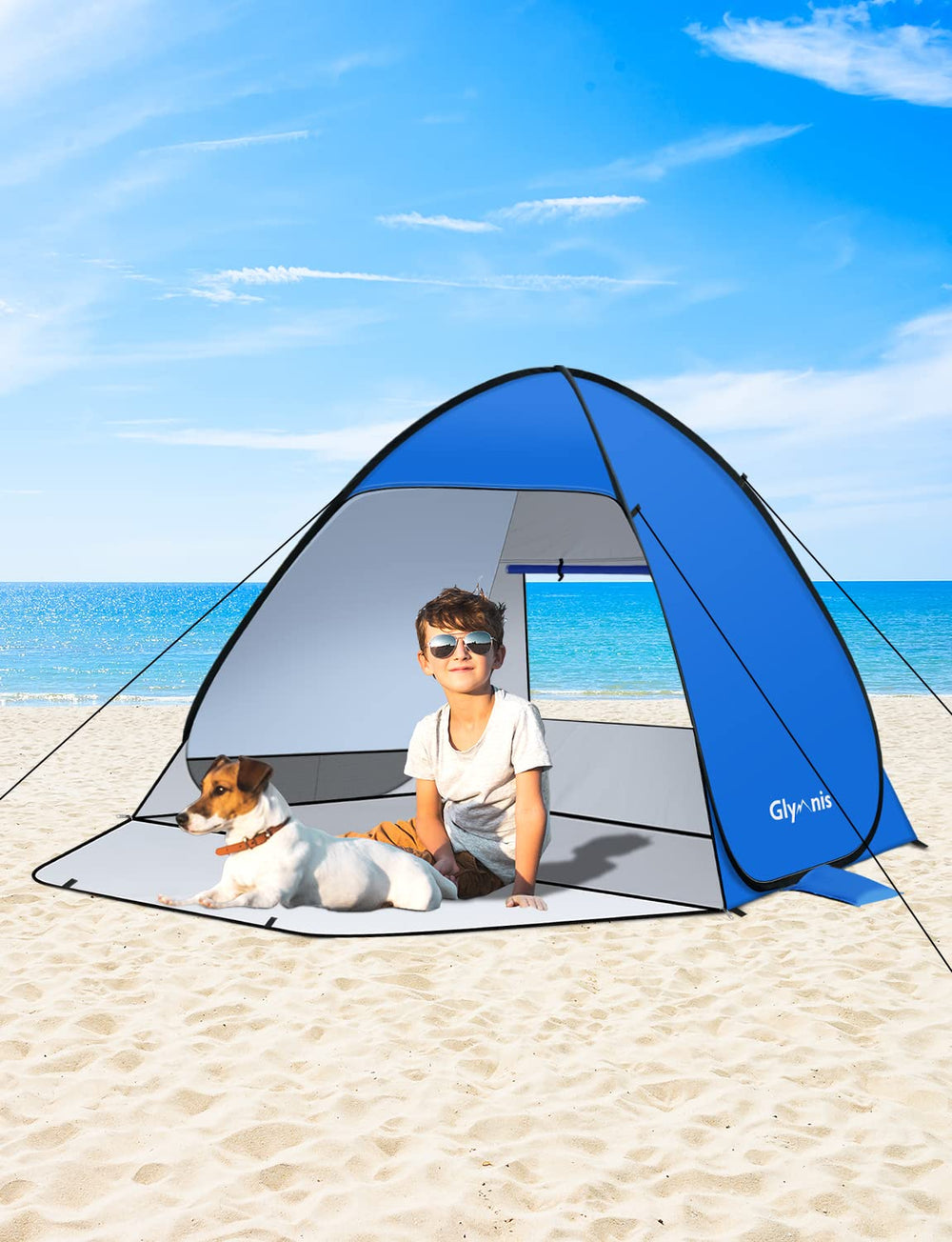 Glymnis Pop Up Beach Tent large size dimensions for 3-4 people.