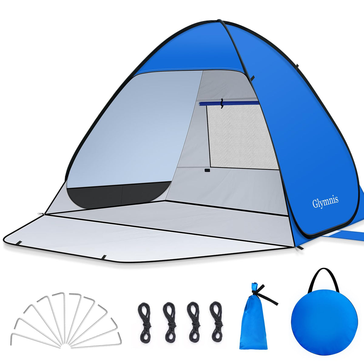 Glymnis Pop Up Beach Tent folded for compact, portable storage.