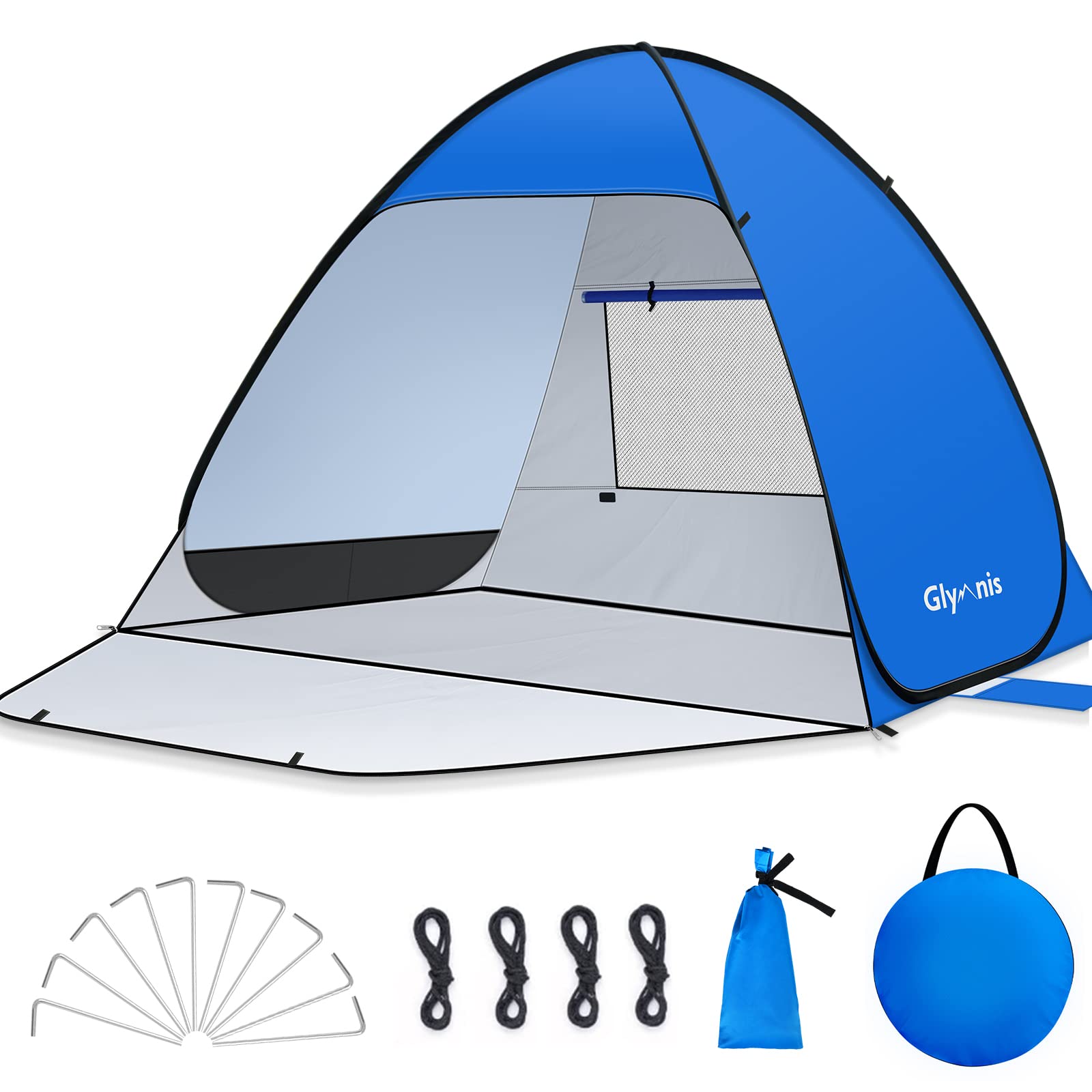 Glymnis Pop Up Beach Tent setup shows quick, portable shade solution.