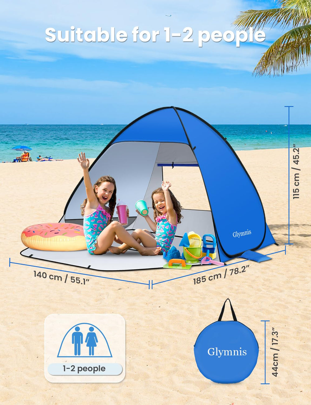 Glymnis Pop Up Beach Tent during setup for quick shade.
