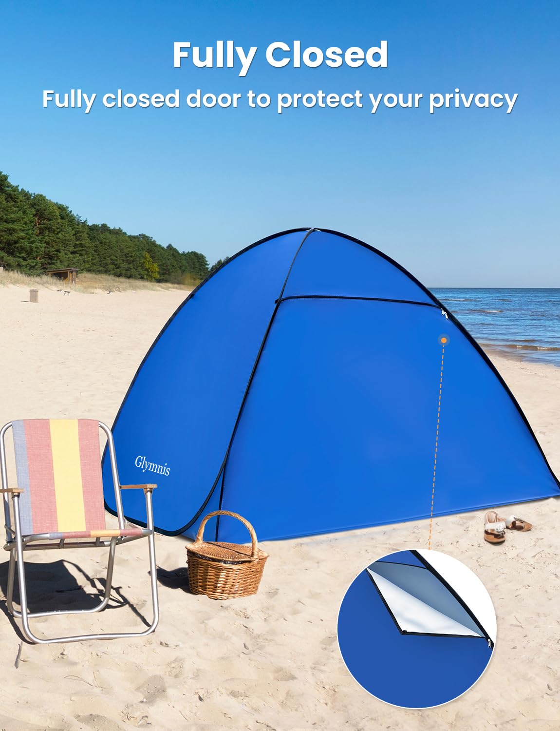 Glymnis Pop Up Beach Tent UPF 50+ protection blocks sun rays.