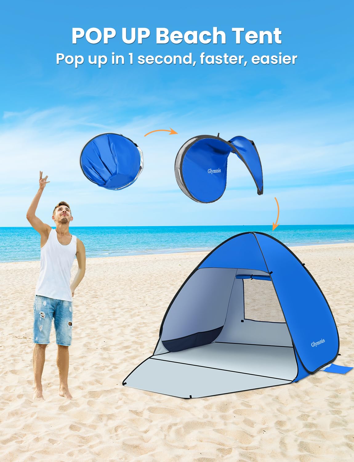 Glymnis Pop Up Beach Tent interior showing mesh ventilation for airflow.