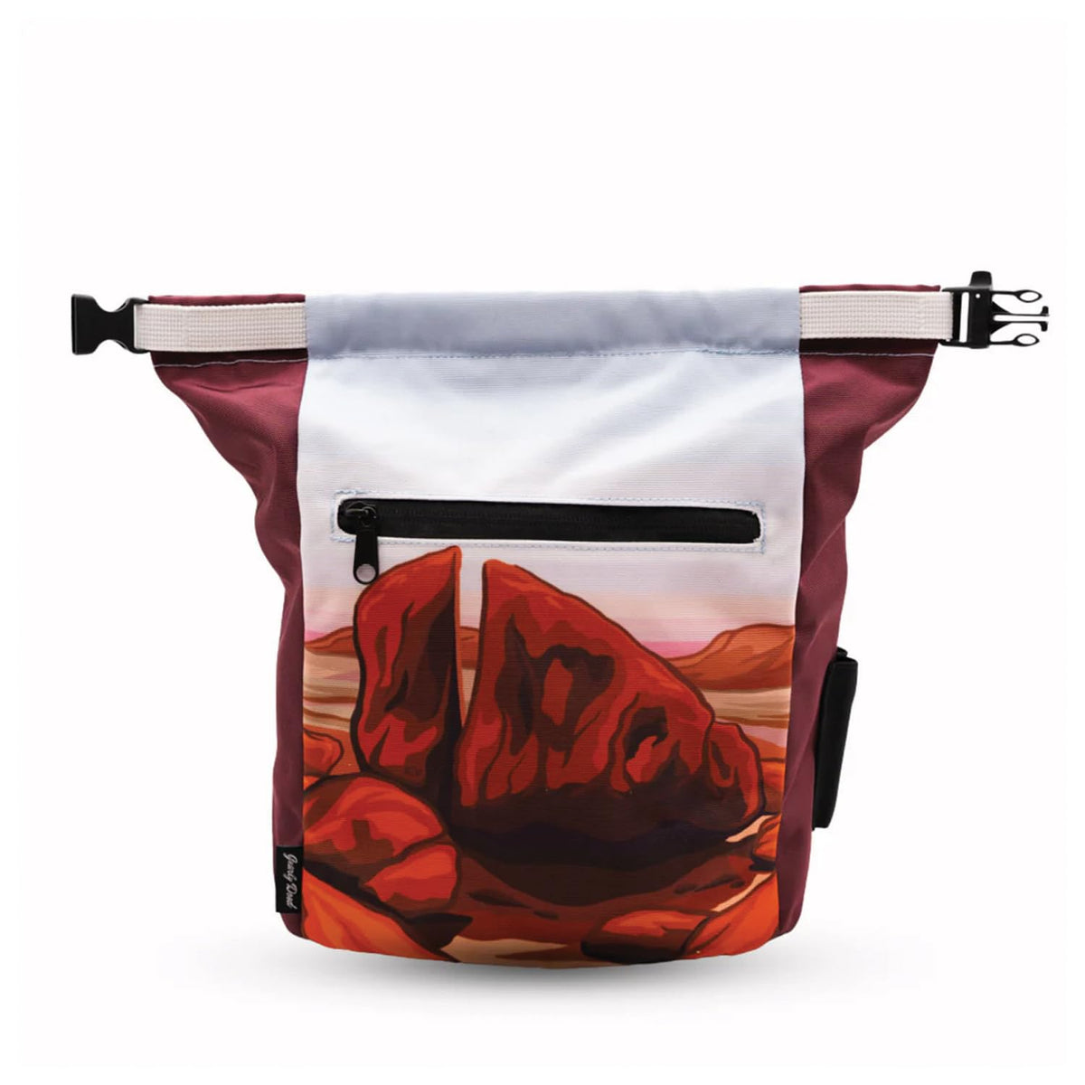 Gnarly Dood Red Rocks chalk bucket with a wide base for stable, mess-free chalking.