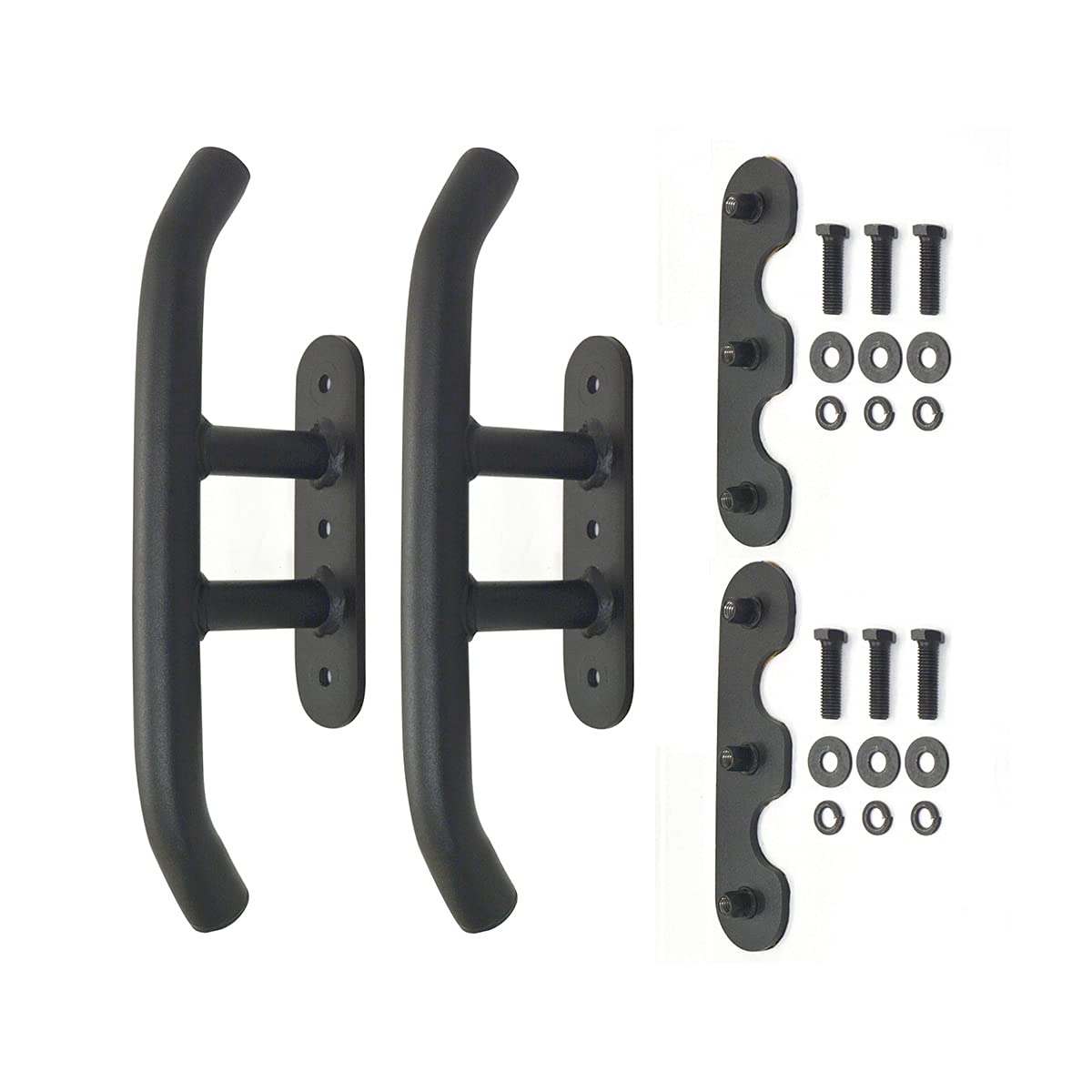 Go Rhino XRS reel handles pair, front view, durable mild steel with textured black finish for rugged access