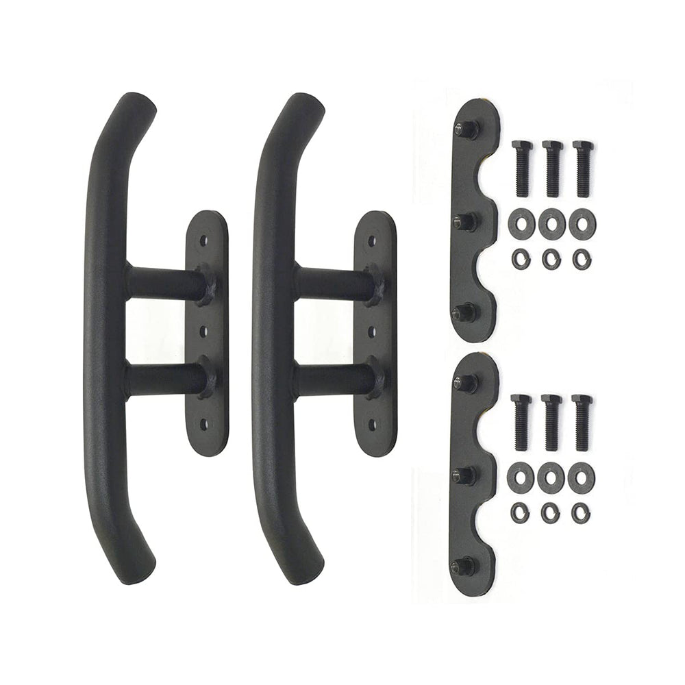 Go Rhino XRS reel handles pair, front view, durable mild steel with textured black finish for rugged access