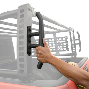 Go Rhino XRS reel handles pair, mounted angle, easy access during overlanding