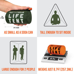 Go Time Gear Survival Tent emergency whistle helps summon aid in rugged conditions.