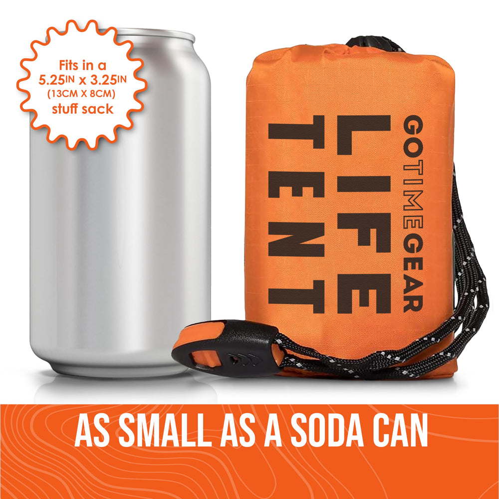 Go Time Gear Survival Tent ultralight design fits compact backpacks for easy carry.