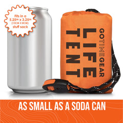 Go Time Gear Survival Tent ultralight design fits compact backpacks for easy carry.