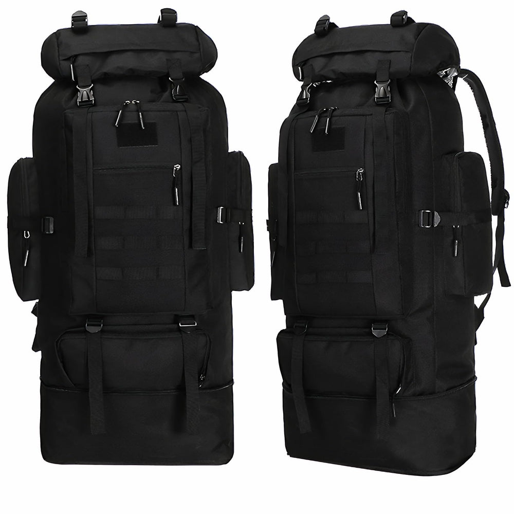Goaste 100L backpack front view shows large capacity for bulky gear.