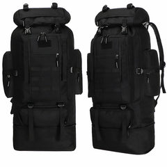 Goaste 100L backpack front view shows large capacity for bulky gear.