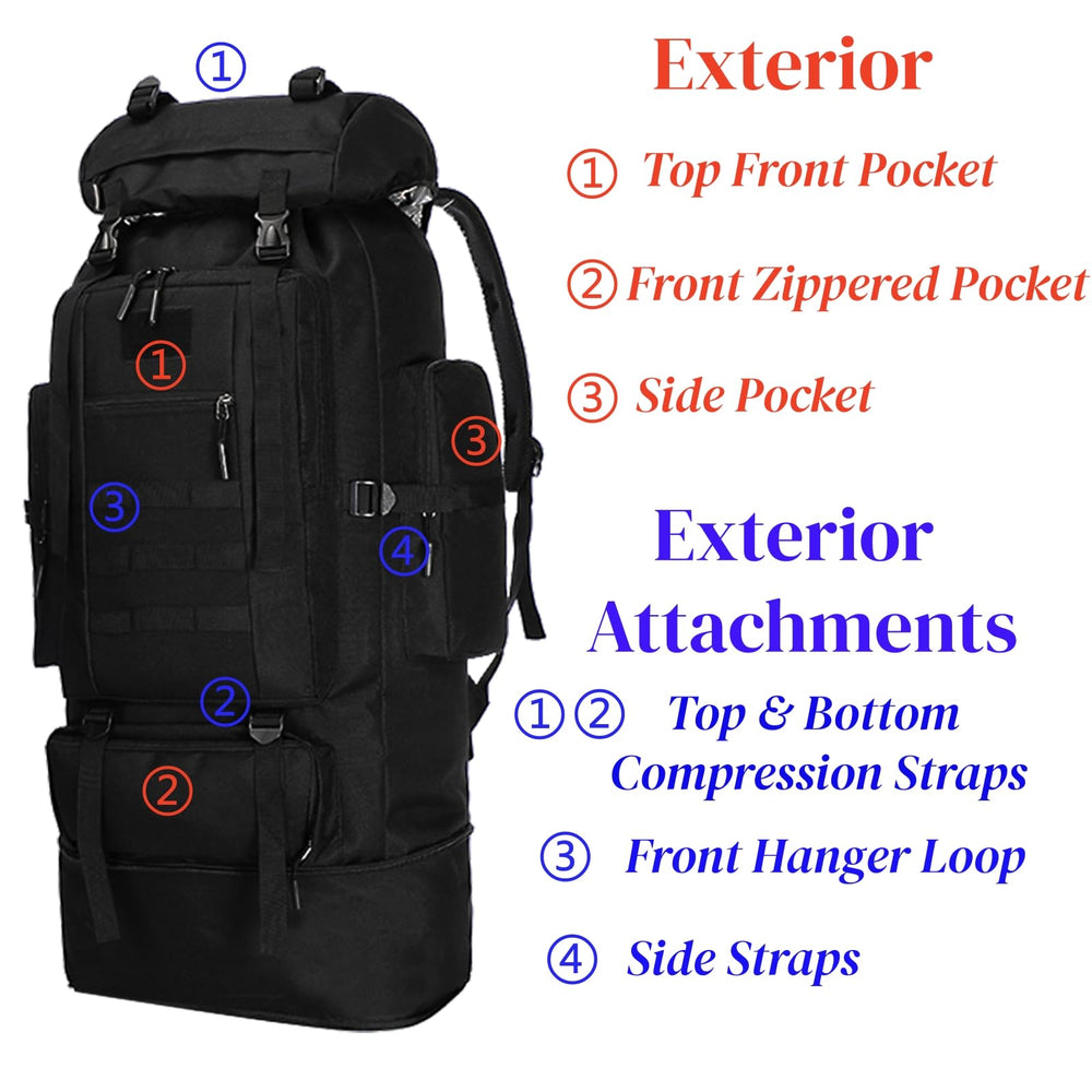 Goaste 100L backpack MOLLE system ready for modular gear additions.