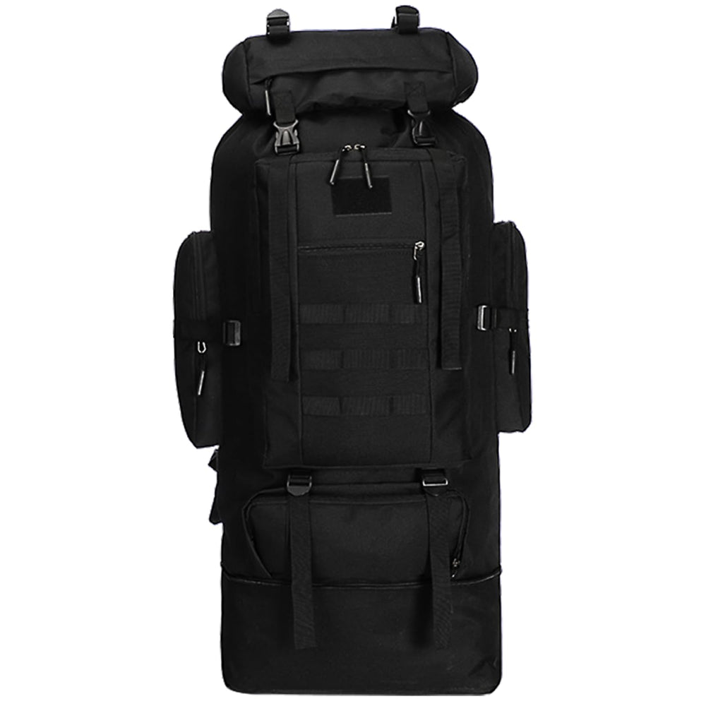 Goaste 100L backpack top view emphasizes rugged shape and weather-ready fabric.