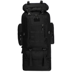 Goaste 100L backpack top view emphasizes rugged shape and weather-ready fabric.