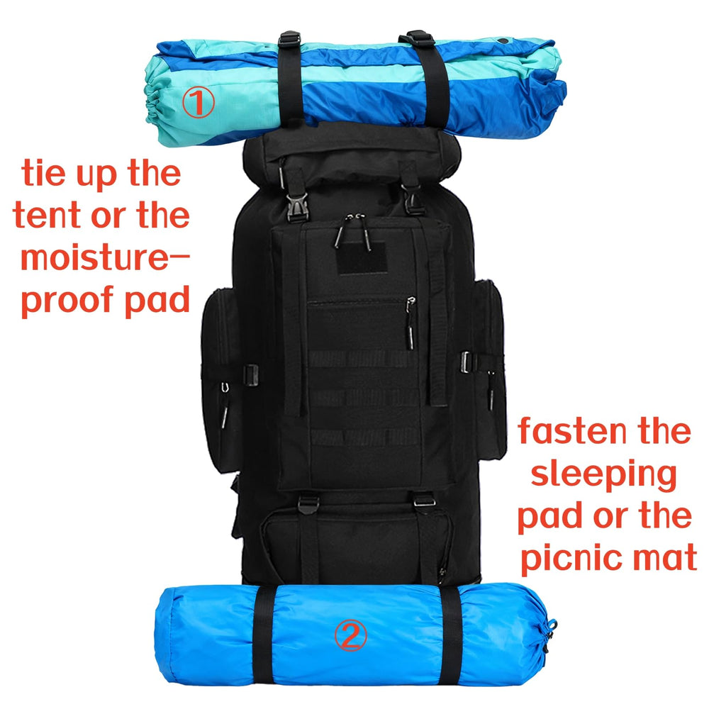 Goaste 100L backpack travel setup demonstrates airline-friendly capacity.