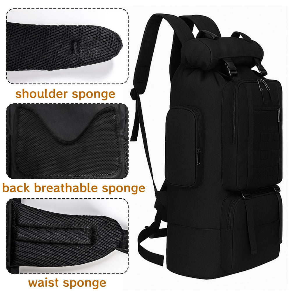 Goaste 100L backpack weather-resistant seal suggests reliable protection from elements.