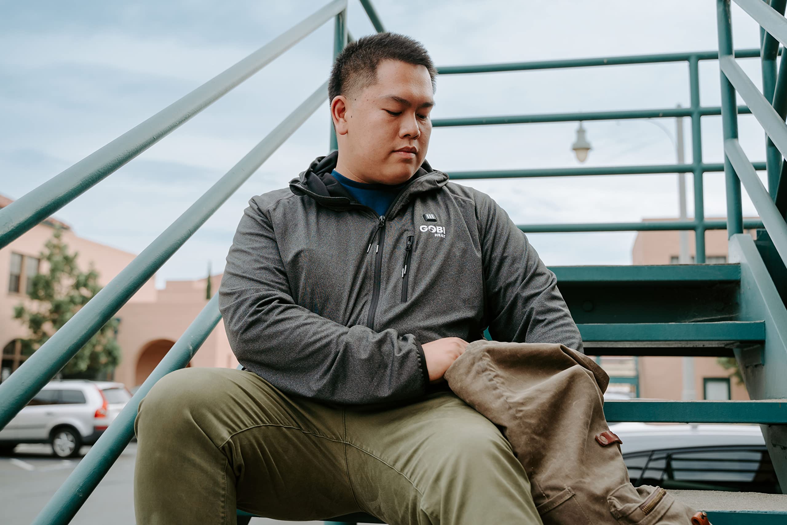 Gobi Heat Apex Tech Hoodie with removable battery and charger for easy charging and care