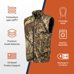 Gobi Heat Colorado camo heated vest close-up on conductive thread heating technology