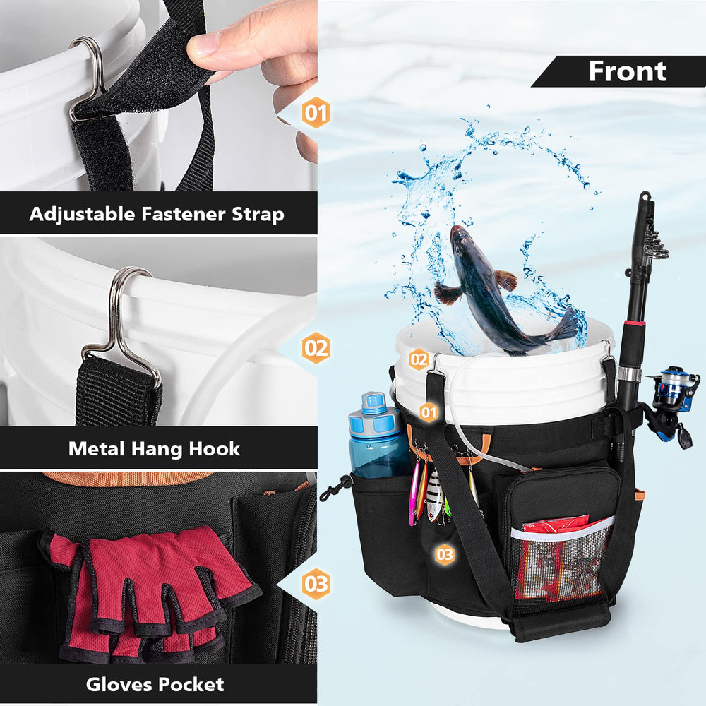 Main front pocket shown with bait air pump and spare batteries
