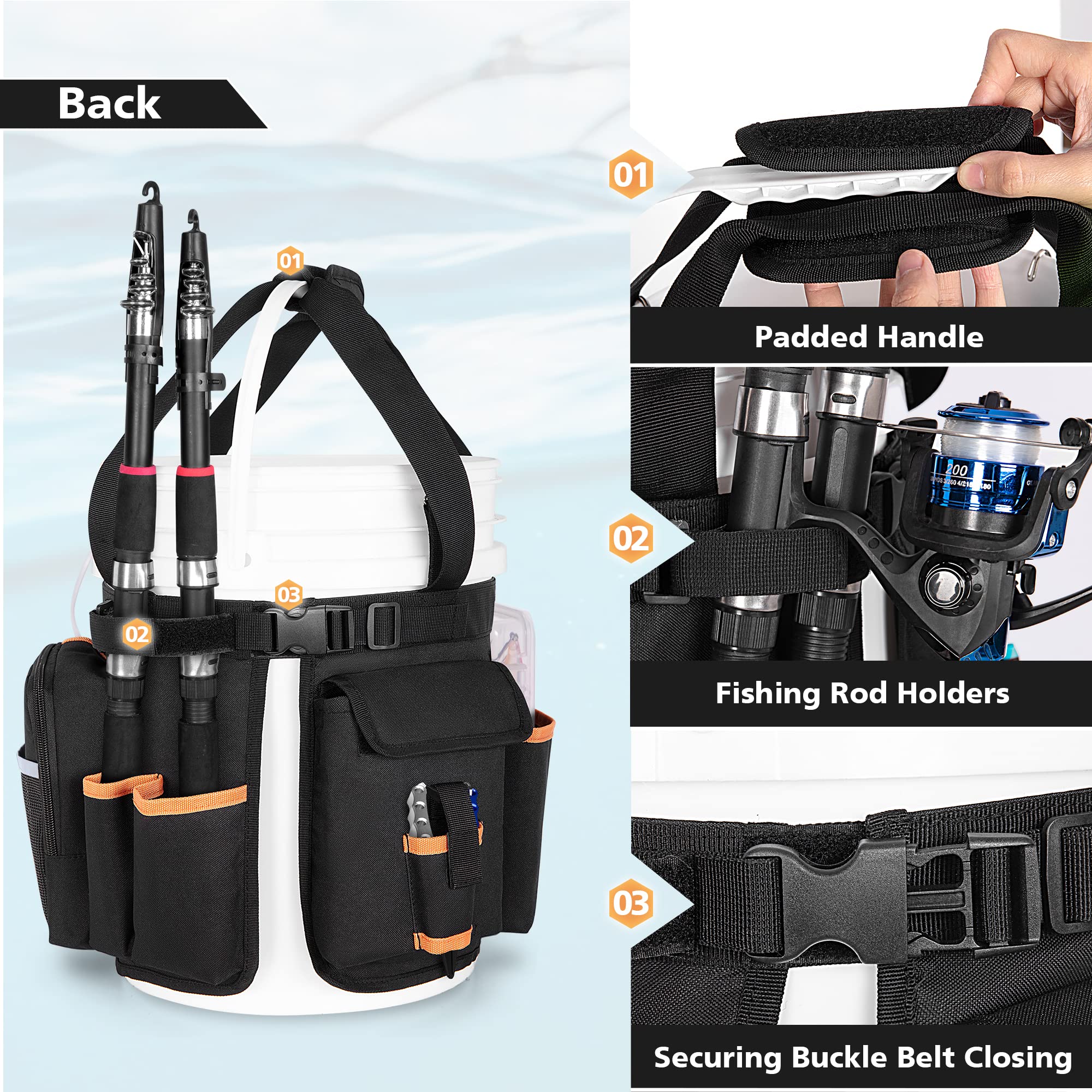 Two rod holders and plier holder integrated into the organizer